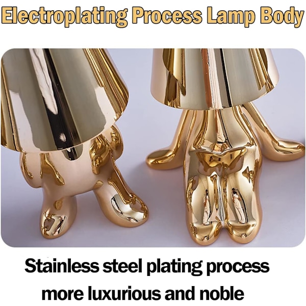 Sängbord Touch Control Bordlampa, Thinker Golden Man Staty LED Bordlampa, USB