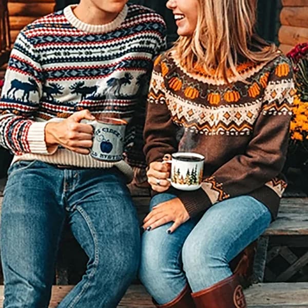 Halloween tröja Boho pumpa stickade tröjor dam kaffe extra stor medium
