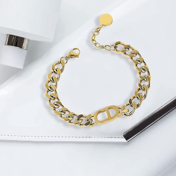 18k Guldbelagt Mode Rustfrit Stål Armbånd - Bogstav CD Armbånd - Punk Stil Hip