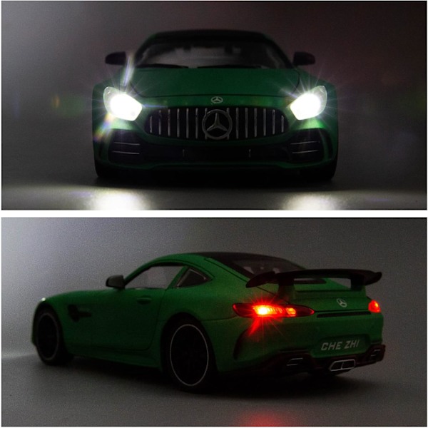 1/24 Benz AMG GTR Legetøjsbilmodel, Zinklegering Træk Tilbage Legetøjsbil med Lyd og Lys til Børn Drenge Piger Gave (Grøn)