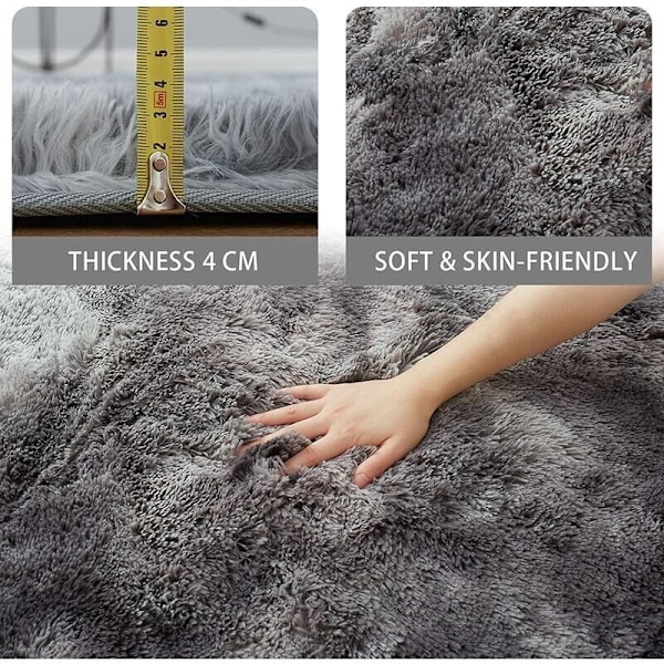 Blødt og fluffy tæppe til stuen 160 x 230 cm, mørkegrå plys, blød polypropylenfiber, skridsikkert tæppe
