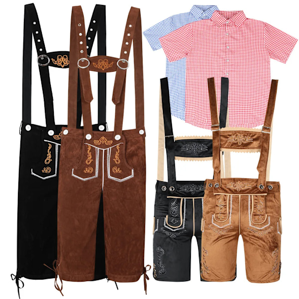 2023 Herre Oktoberfest Bukseseler Lederhosen Bukser Skjorte Romper Outfit Tyskland Tradition Bi Fest Outfit Halloween Øl Kostume Blå Skjorte Blue Shirt XXL