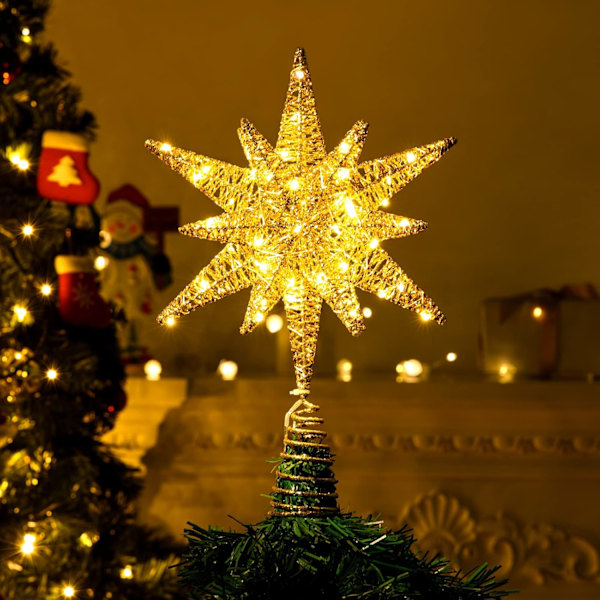 20 LED-lys Metallstjerne Topp til juletre Batteridrevet