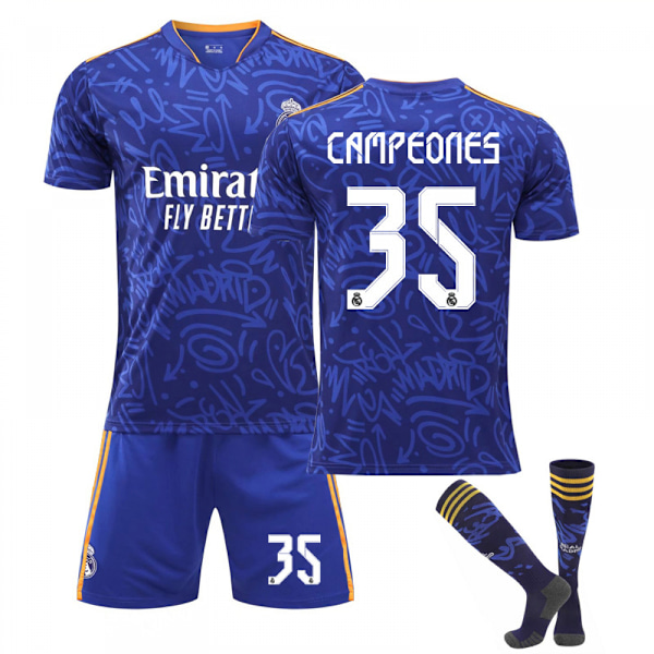 21-22 Real Madrid Udebane Safirblå Børne Voksen Fodboldtrøje Træningstrøje No.35 CAMPEONES No.35 CHAMPIONS M