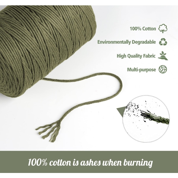 300 m makramerep, 3 mm naturligt bomullsrep flätat gör-det-själv, garn
