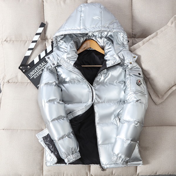 Vinter dunjakke for menn Hvit Duck Down Hooded sølvfarget silver fence XXL