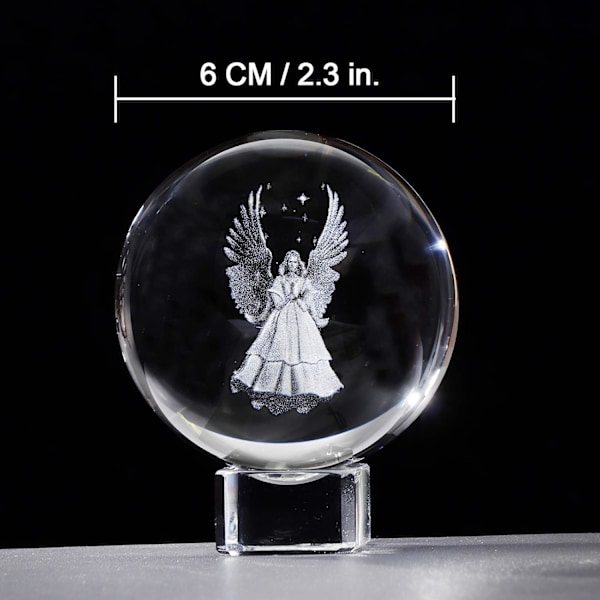 6 cm Krystal 3D Skytsengel Statue Kugle med Krystalbase, Boligindretning, Mindegave til En Særlig Person