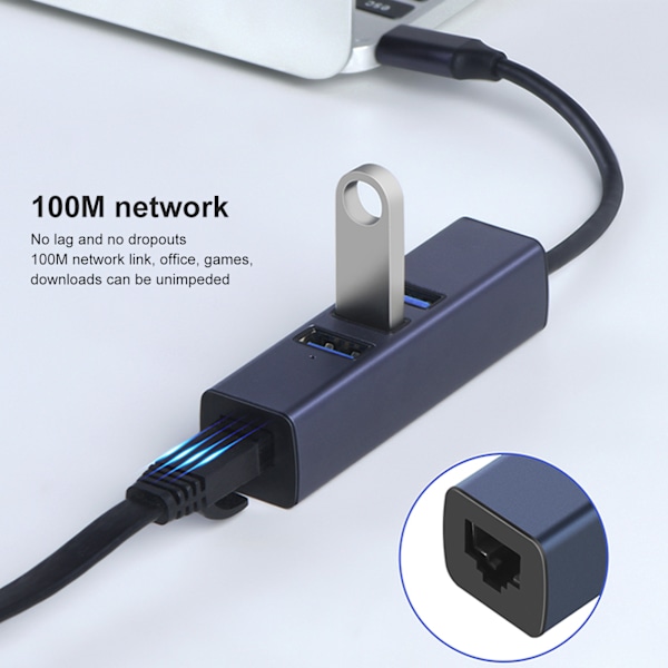 4 i 1 USB C Hub RJ45 Gigabit Ethernet Port 3 USB Porte USB C til Ethernet Adapter med Opbevaringshul til Bærbare Computere Tablets