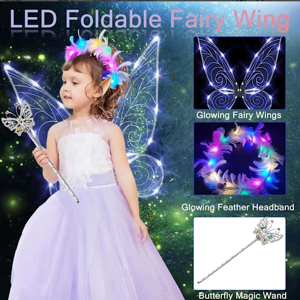 Glitrende fevinger til voksne, LED-pandebånd og stjerner til karnevalsfeer Dragonfly white Dragonfly white
