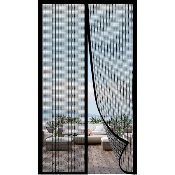 Magnetisk Skärmdörr, Flugnätsdörrgardin, Magnetisk Stängningsdörrskärm, Automatisk Stängning, 120x210CM Svart