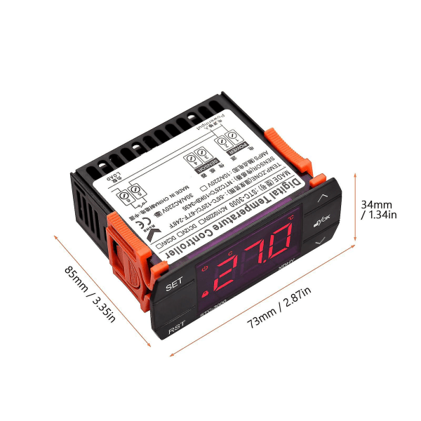 30A Digital Temperaturregulator STC-3000 Intelligent Temperaturregler AC 220V Kylskåp Termostat Stöd Uppvärmning/kylning/temperaturkorrigering