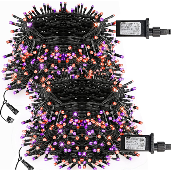 Ljusa 66FT 200 LED-julljus, julljusslingor Anslut Lilla og Orange Purple and Orange 400 LED