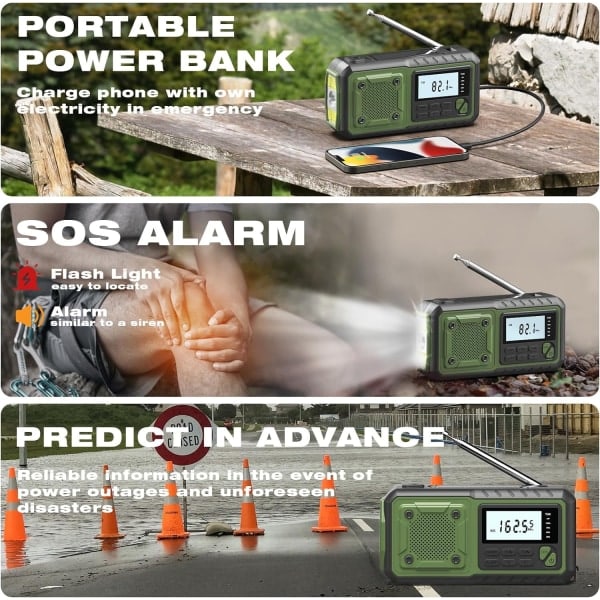 Nyeste Nødradio, 4000mAh Powerbank Solhåndsvevradio, AM/FM/WB/NOAA og Varsling Bærbar Værrradio