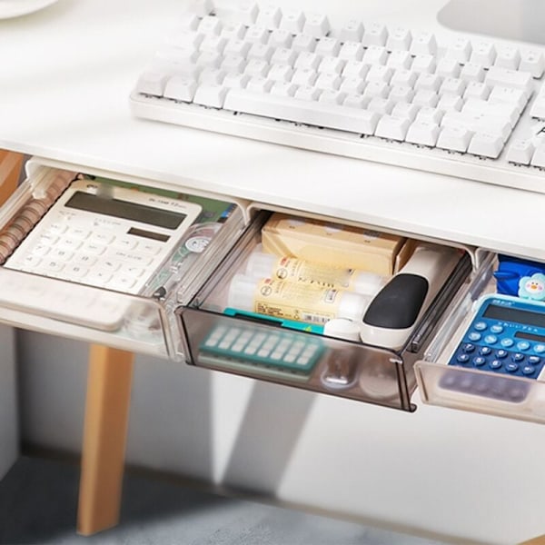 Under Desk Drawers Organizer No-Punch Strong Under Table Storage Box Food Storage White + Black