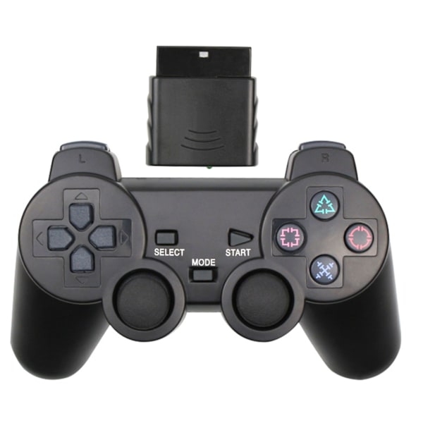 Trådlös spelkontroll Dubbel Vibration 2.4GHz Låg Latens Fjärrkontroll Spelkontroll för PS2 Svart