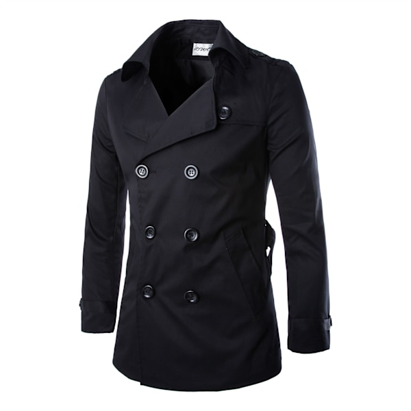 Trenchcoat for menn Slim fit dobbelknappet svart black M