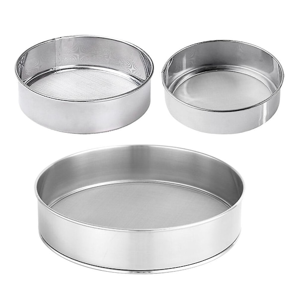 3-pack mjölsiktar i rostfritt stål, finsikt, pudersiktar, bakning, kök (40 mesh, 15 cm + 20 cm + 25 cm) Silver 20 x 20 x 4.5 cm Silver Silver 20x20x4.5cm