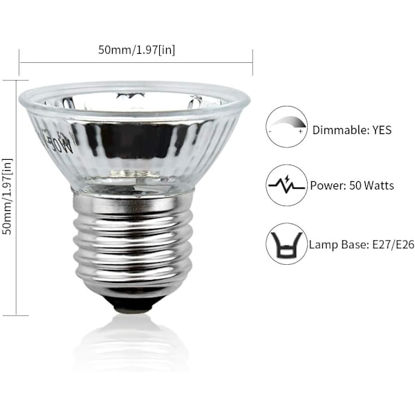 E27 50W Dimbar Reptil Varmelampe, UVA UVB Skilpaddelampe Fullspektrum Solarlampe for Reptiler og Amfibier Slange, 4 stk