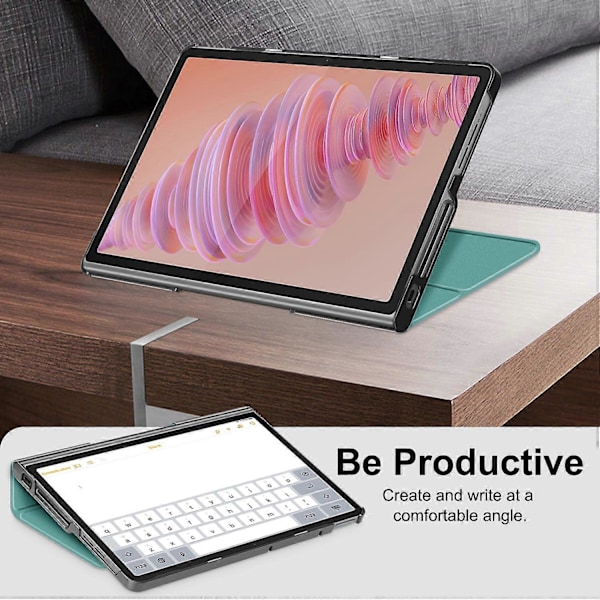 Beskyttende stativ til Lenovo Tab Plus 11,5 tommer TB351FU med varmeafledning i læder Blackish Green