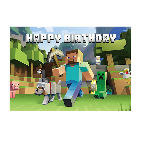 Minecraft Baggrund Fødselsdagsfest Baggrund Stof Tema Dekoration Banner