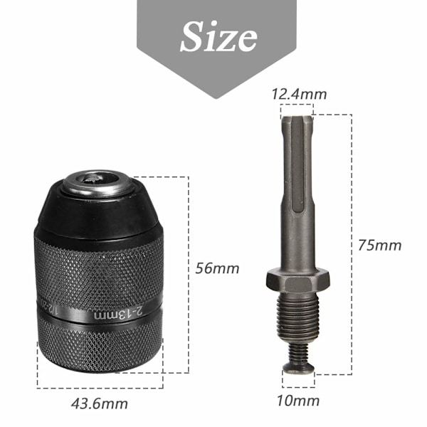 2-13MM Avaimeton poraistukka SDS Plus -sovittimella, kestävä 1/2-20UNF iskuporakoneen istukan muunnin pikavaihtosovitin muuntotyökalu