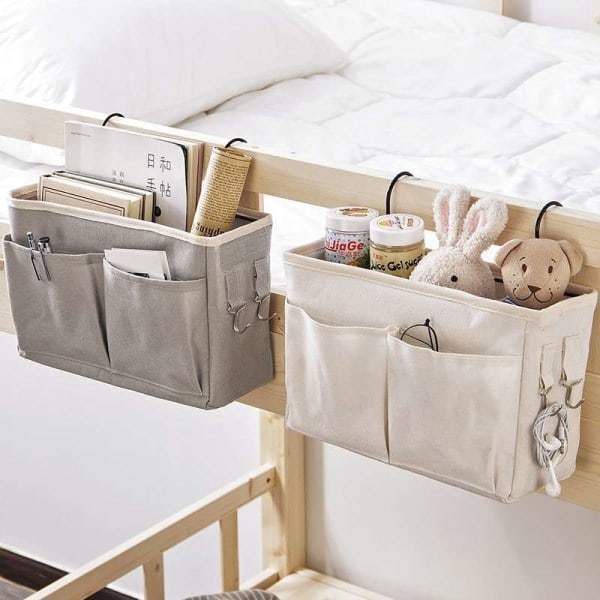 Bed hanging storage bag Hanging bag for bedroom storage Grey