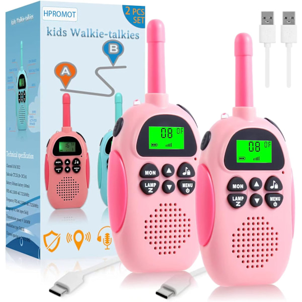 Walkie talkies for barn, 2-pak oppladbare walkie talkies for K