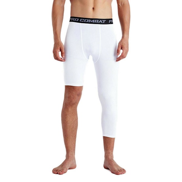 Kompressions Baskettights byxor med ett ben för män kompression cr white-left M