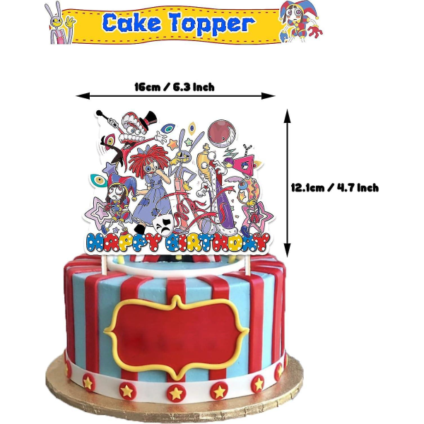 The Amazing Digital Circus Birthday Party Supplies, The Amazing Digital Circus Party Inklusive Cake Keps, Cupcake Kepsar, Flaggor, latexballonger