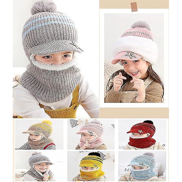 Sztxj Vinter Varma Barn Stickade Fleece Mössa Hatt Med Visir Huva Öronlapp Mössor För Flickor Pojkar Ull Mohair Flerfärgad, Grå