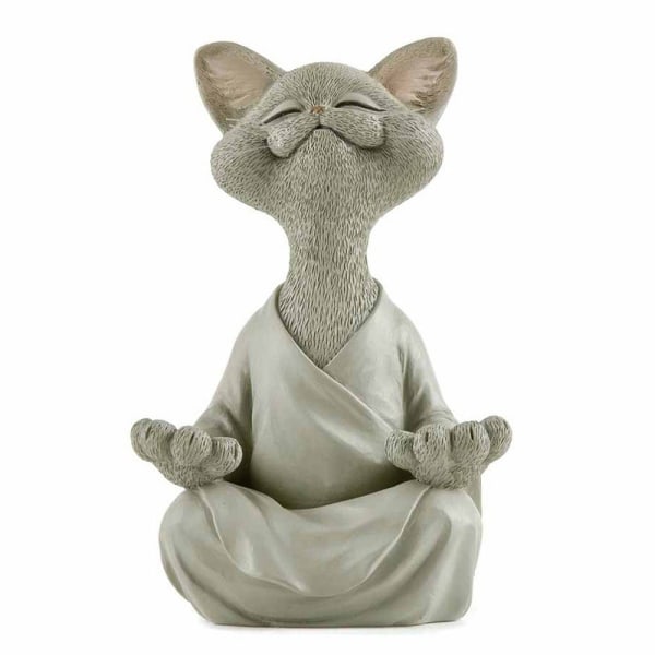 Dekorativ figur Buddha katt figur meditation yoga samling harts 18cm