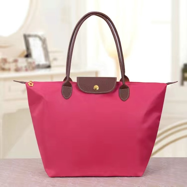 Uusi Longchamp Le Pliage -laukku naisille, ruusunpunainen rose red M