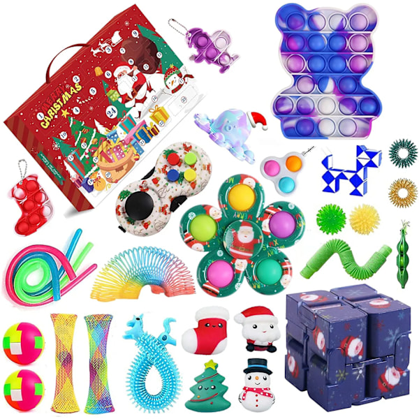 Ny Adventskalender 2021 Jul Leksak för Barn Nedräkningskalender 24 Dagar Jul Leksaker Jul Tryck Bubblor Leksak Pack Present Jul Chocolate