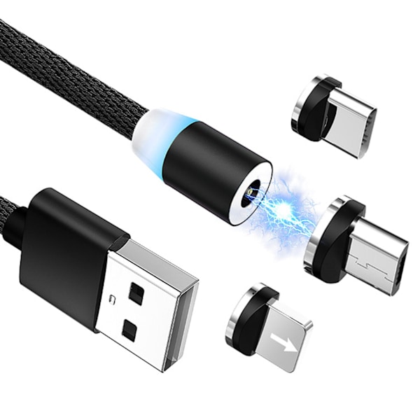 Magnetisk Laddningskabel 1 Meter 3 i 1 Nylonflätad Magnetisk Telefonladdningskabel för Android för IOS för Typ C Svart M005 Svart 3 i 1 0.1