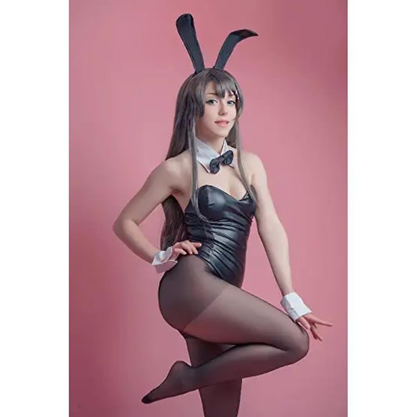 Bunny Costume Dam Bunny Girl Senpai Cosplay Bodysuit i ett stycke kjol + krage + ärmringar + huvudbonader En one size passar alla