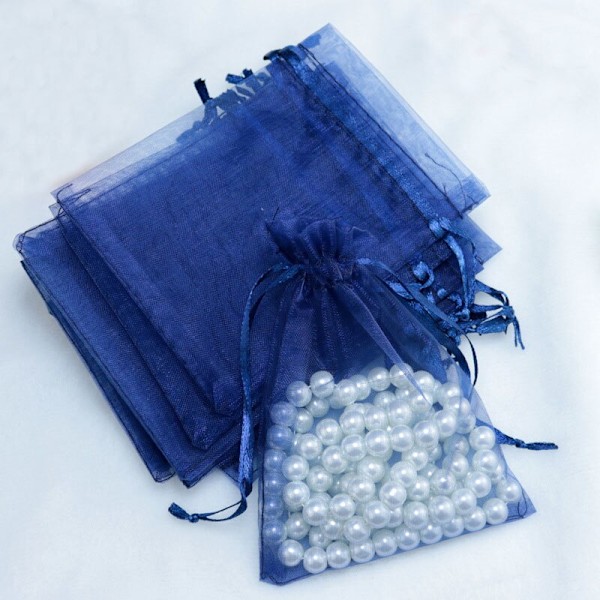 50 st Transparenta Chiffong-Organza Påsar Jul Halloween Bröllop Födelsedagsfest Godis Presentaskar Smycken Förpacknings Påsar Marinblå Navy Blue 13x18cm