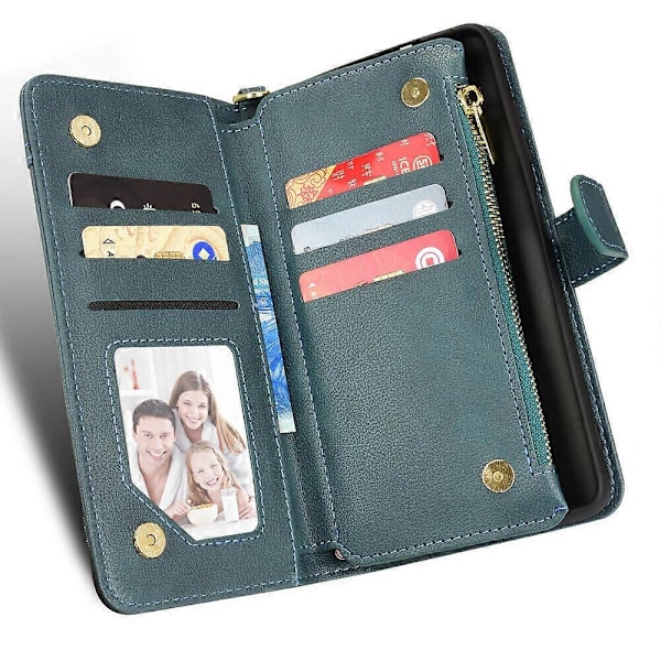 Etui til Motorola Edge 20 Fusion Beskyttelse Lynlås Magnetisk Tegnebog Kortholder PU Læder Flip Etui Grøn{GKS} Green A