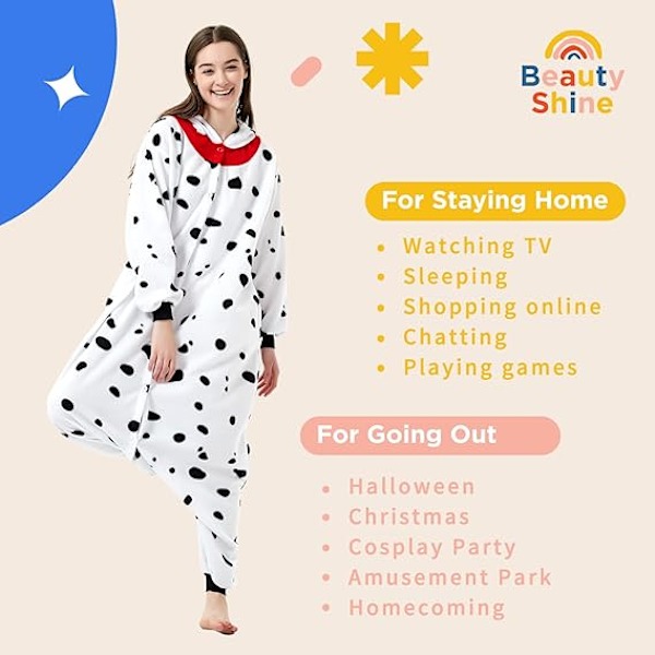 Unisex Vuxen Cartoon Kostym Halloween Jul Pyjamas Jumpsuit Onesies Plysch Cosplay Pyjamas Dalmatiner S