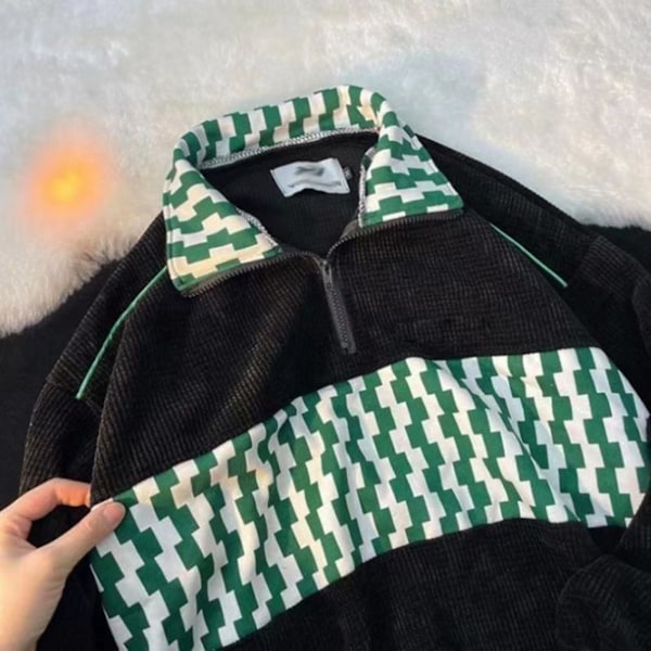 Kvindes løs Vaffeltrøje med Lapel Checkerboard Sweatshirt til Kvinder Formelle Daglige Fest Ball Sort black l