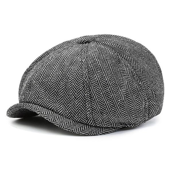 Retro Peaky Blinder Hatt Newsboy Platt Keps Herringbone Tweed Baksida grey one-size