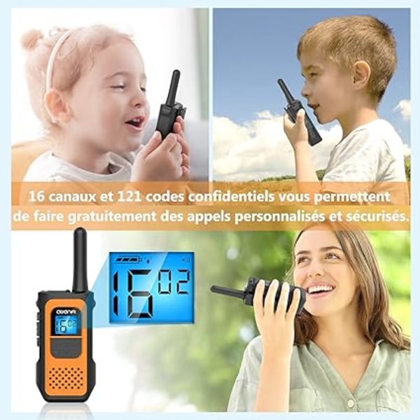 Laderbare Walkie Talkie for Barn og Voksne 2 stk, Lang rekkevidde Walkie