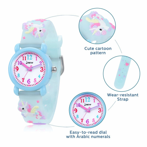 Analog watch för barn, 30 M vattentät - 3D söt tecknad watch för tjejer med nylon