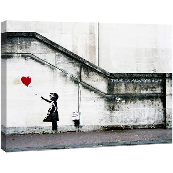 Konst Canvastavlor Väggkonst av Banksy Grafitti Tjej med röd ballong Grå Kärleksbilder Målningar för vardagsrummet Hemdekorationer Modern Stret
