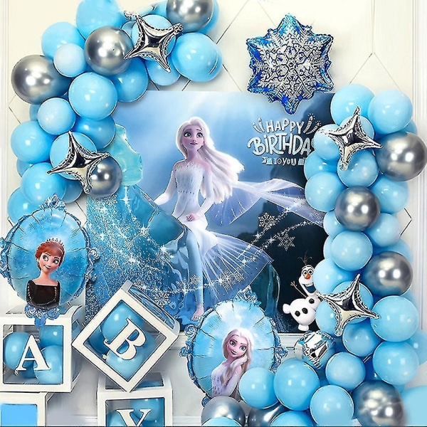 Frozen Elsa Anna Temaaffisch Ballonger Garland Arch Kit Barn Födelsedagsfest Dekor Tillbehör