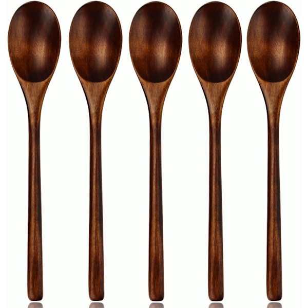 Wooden Spoon, 5 Piece Japanese Style Kitchen Long Wooden Soup Set for Eating Mixing Stirring Cooking with Box