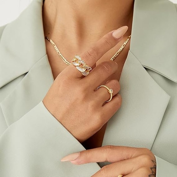 Gullring for kvinner, 14K gullbelagt justerbar åpen chunky fingerring vridd båndring delikat cubic zirconia smykker gaver