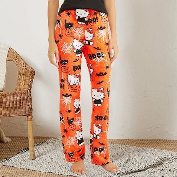 Söta Cartoon Pyjamasbyxor för Kvinnor All Over Print Flanell Pyjamas Jul Halloween Varma Hemma Sleepwear Graffiti Byxor Style-2 Style-2 Style-2 XXL