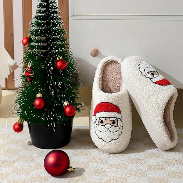 Damtofflor Jul Söta Tecknade Fluffiga Varma Hemtofflor Tomte Santa Claus 39-40