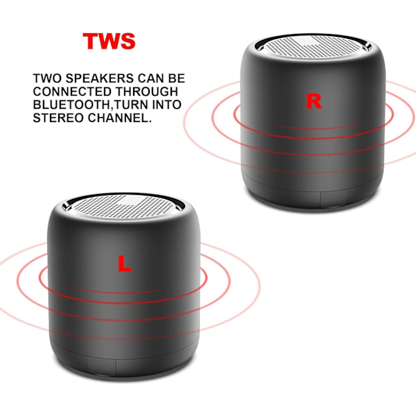Bluetooth-högtalare, Portabel Mini Trådlös Högtalare Bluetooth 5.0 Utomhushögtalare med HD Stereo HiFi Bas, 1200mAh Batteri för Dusch, Resor, Sport black