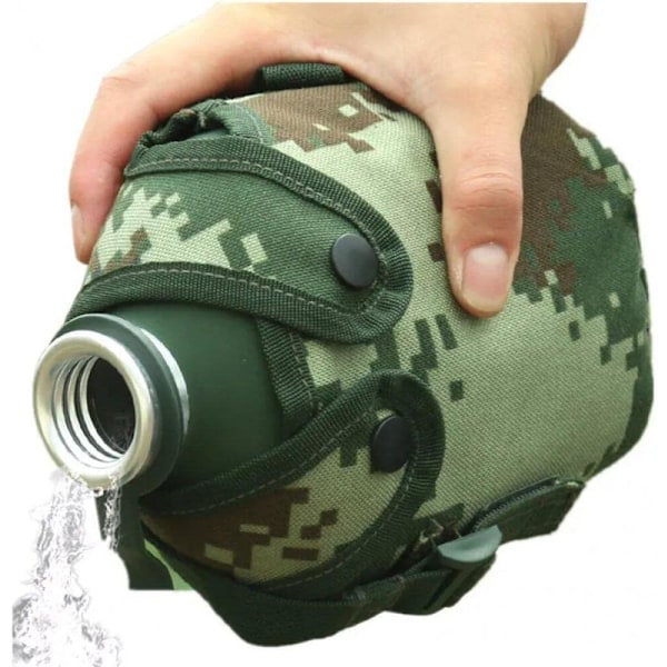 1l Armé Höftflaska Vattenflaska Aluminium Vinflaska Militär Fältflaska Camping Vandring Överlevnad Vattenkokare med Lock Utomhus